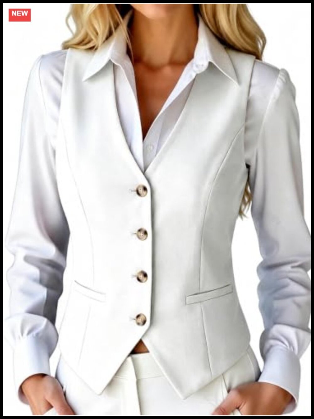 Women's High Stretch Button Down Waistcoat Vest Fully Lined V-Neck